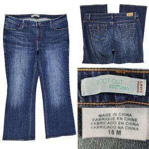 Levi’s 590 Boot Cut Womens 16 16M 38x28 Mid Rise Jeans Flap Pockets Indigo Wash